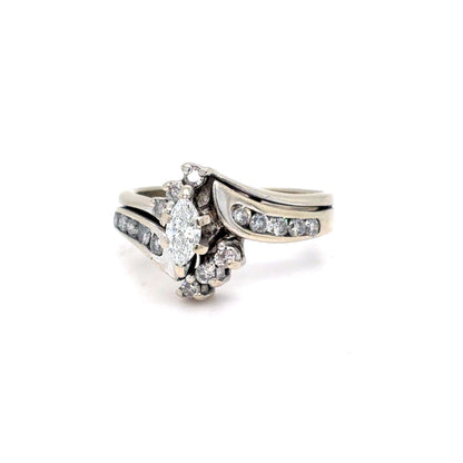 14K White Gold Natural Diamond Marquise Cluster Bridal Ring Set | Marquise & Round 0.46 TCW, G-I SI2-I1, Size 5.5