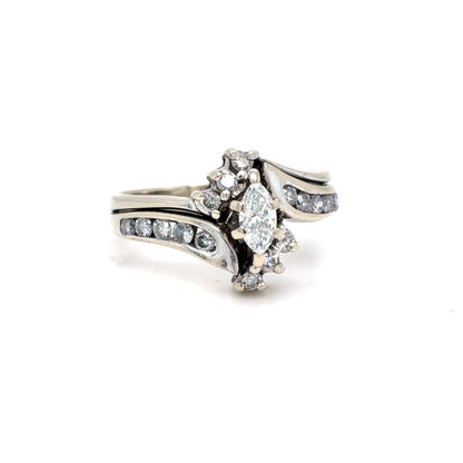 14K White Gold Natural Diamond Marquise Cluster Bridal Ring Set | Marquise & Round 0.46 TCW, G-I SI2-I1, Size 5.5
