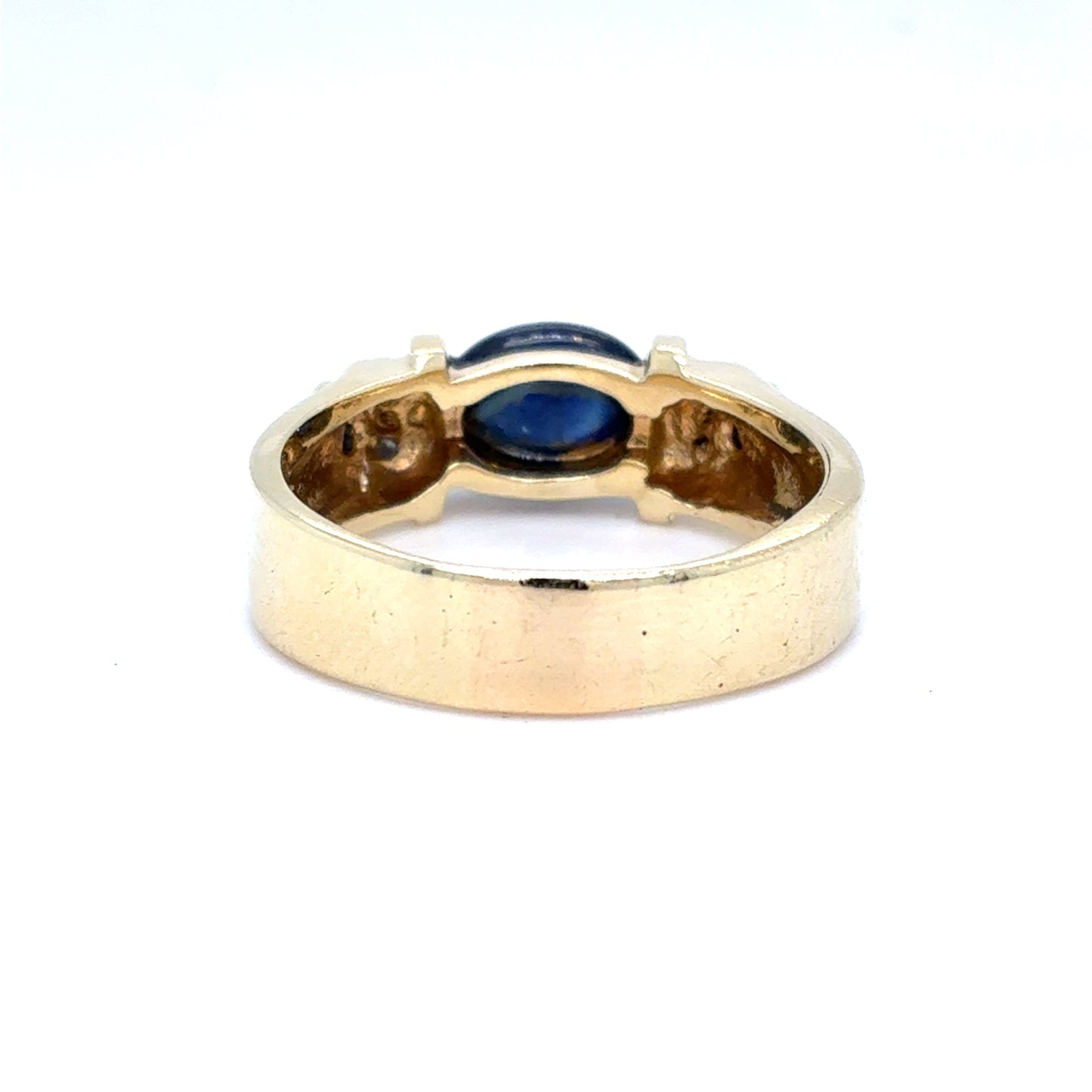 14K Yellow Gold Lab Sapphire & Diamond Fashion Ring | Oval Cabochon 1.97 TCW, I SI2, Size 8
