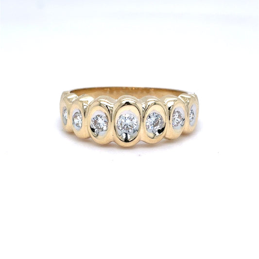 14K Yellow Gold Natural Diamond Seven-Across Band | Round Brilliant 0.33 TCW, G VS1, Size 6.25
