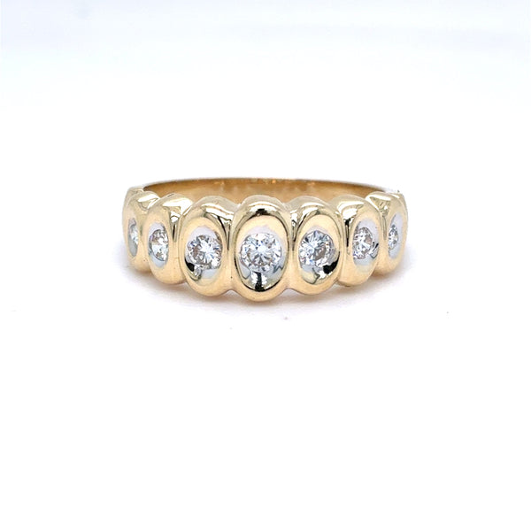 14K Yellow Gold Natural Diamond Seven-Across Band | Round Brilliant 0.33 TCW, G VS1, Size 6.25