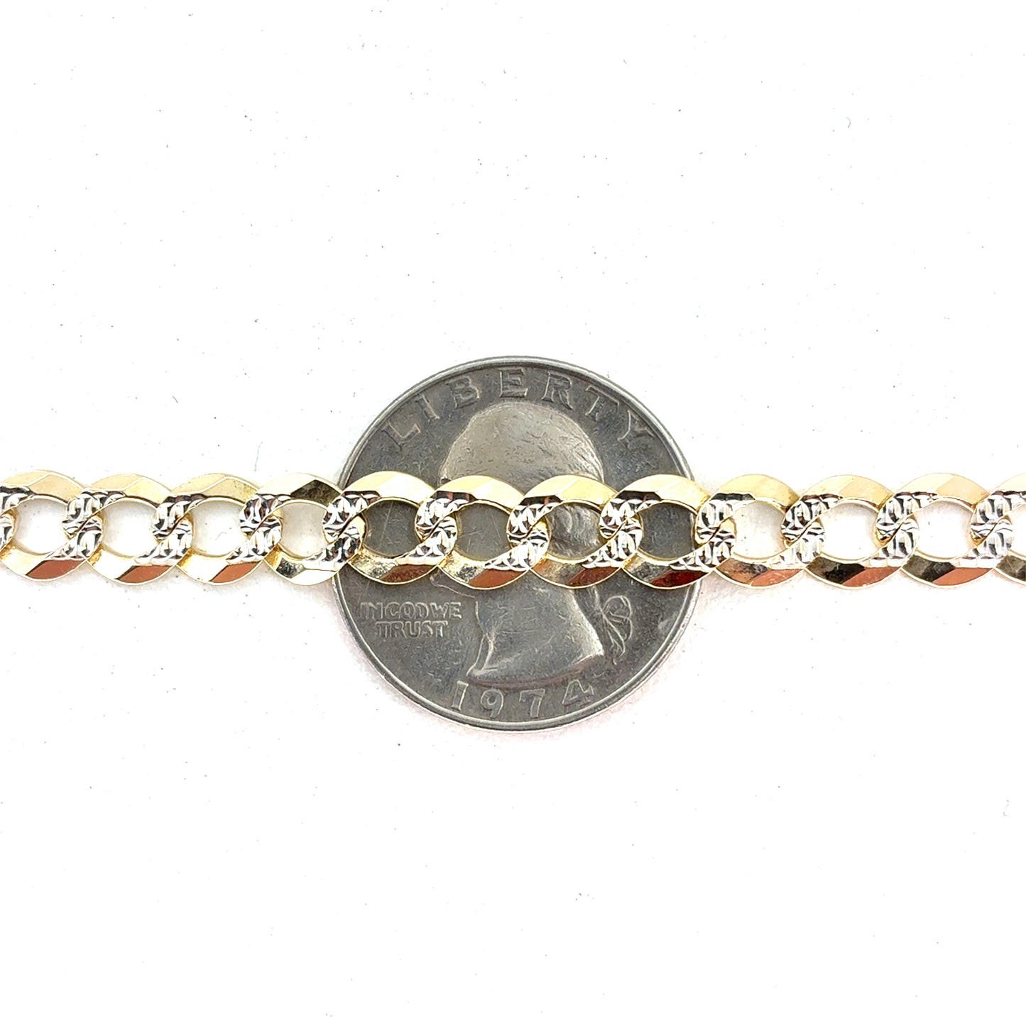 14k Two Tone Gold Solid Diamond Cut Cuban Necklace | 26 Inches, 7.1mm, 30.88 grams