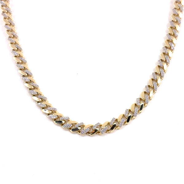 14K Yellow Gold Hollow CZ Monaco Cuban Necklace | 20 Inches, 6.6mm, 19.9 grams