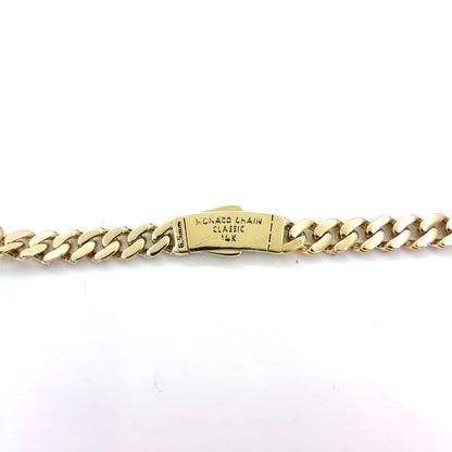 14K Yellow Gold Hollow CZ Monaco Cuban Necklace | 20 Inches, 6.6mm, 19.9 grams