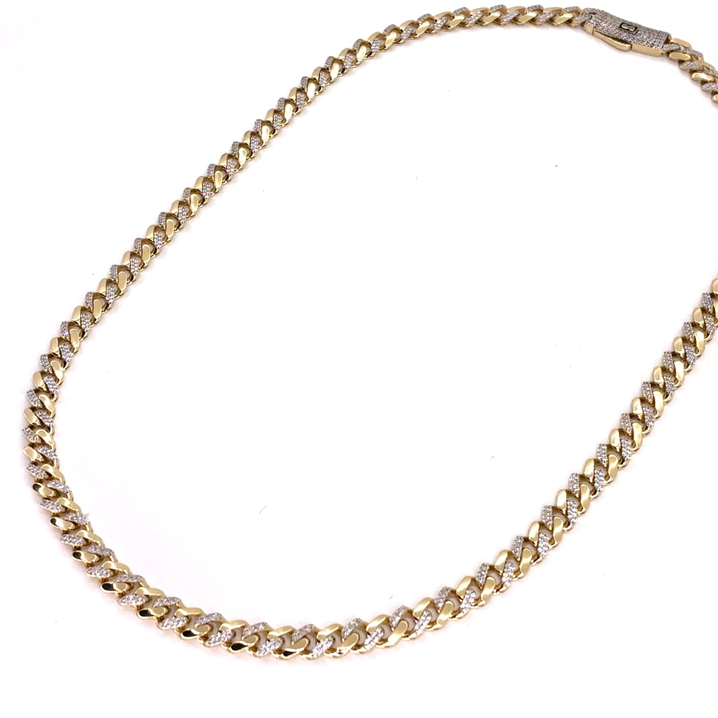14K Yellow Gold Hollow CZ Monaco Cuban Necklace | 20 Inches, 6.6mm, 19.9 grams