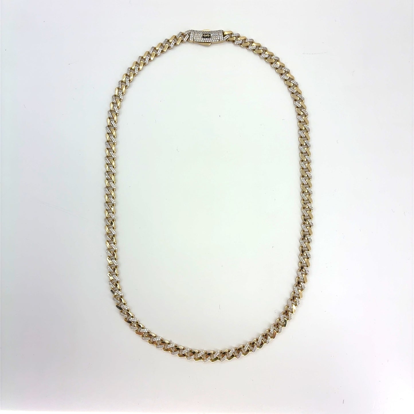 14K Yellow Gold Hollow CZ Monaco Cuban Necklace | 20 Inches, 6.6mm, 19.9 grams