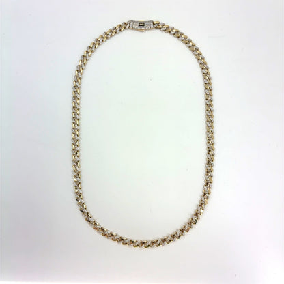 14K Yellow Gold Hollow CZ Monaco Cuban Necklace | 20 Inches, 6.6mm, 19.9 grams