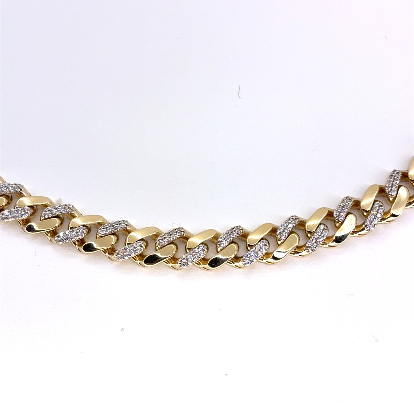 14K Yellow Gold Hollow CZ Monaco Cuban Necklace | 20 Inches, 6.6mm, 19.9 grams