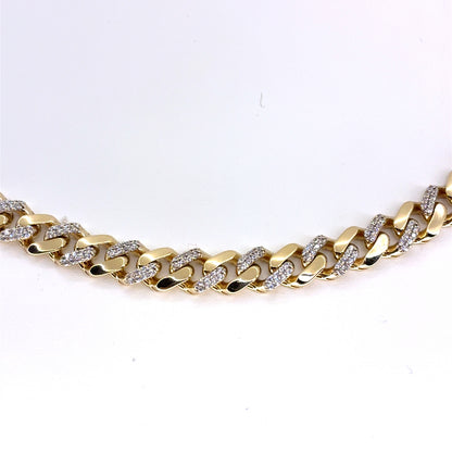 14K Yellow Gold Hollow CZ Monaco Cuban Necklace | 20 Inches, 6.6mm, 19.9 grams