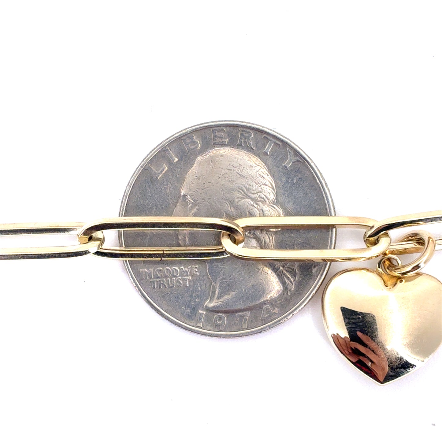 14K Yellow Gold Hollow Paperclip Bracelet with Heart | 7.25-7.5 Inches, 5MM, 6.56 grams