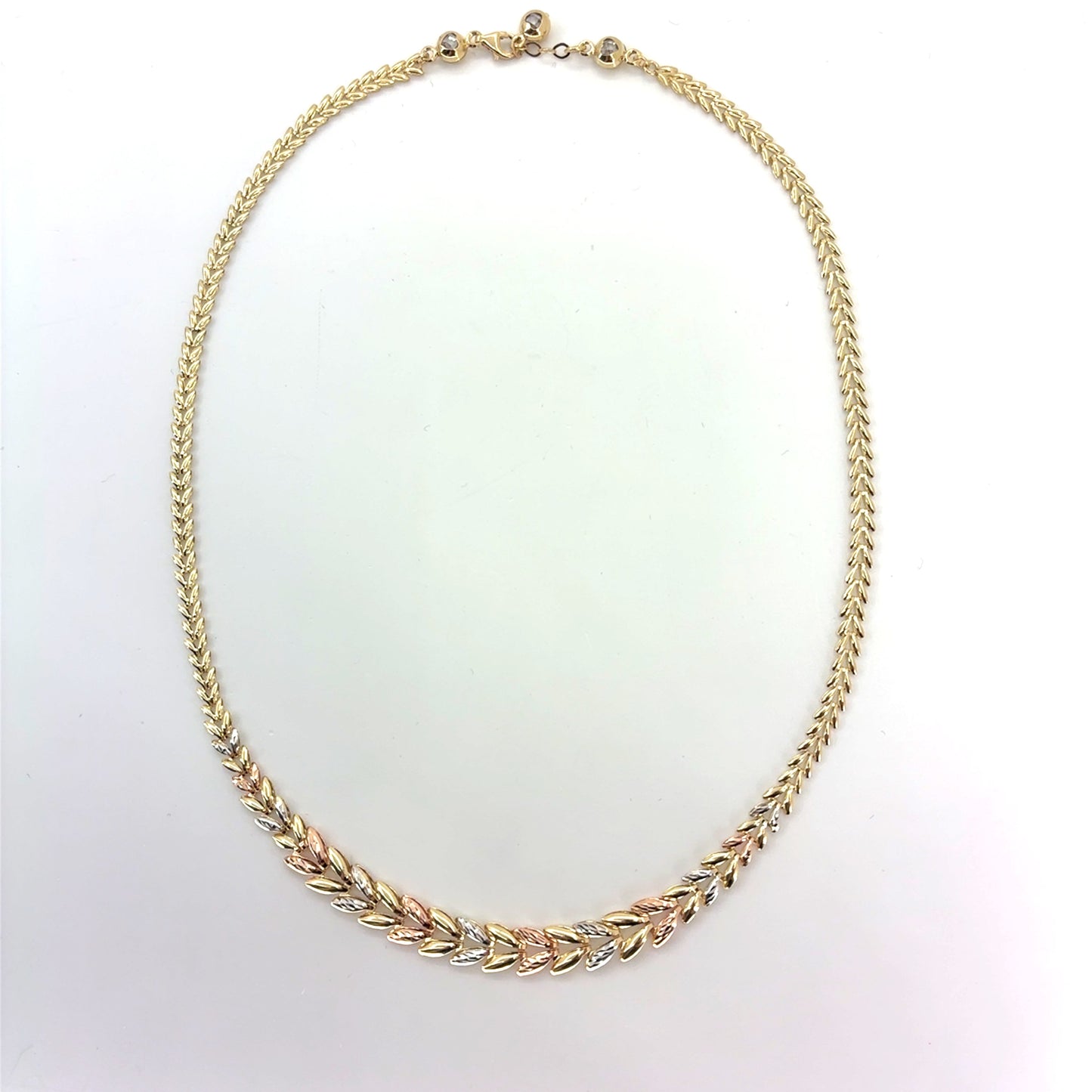 14K Tri-Color Gold Hollow Leaves Style Necklace | 16.5 Inches, 7.65 grams