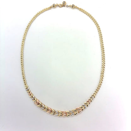 14K Tri-Color Gold Hollow Leaves Style Necklace | 16.5 Inches, 7.65 grams