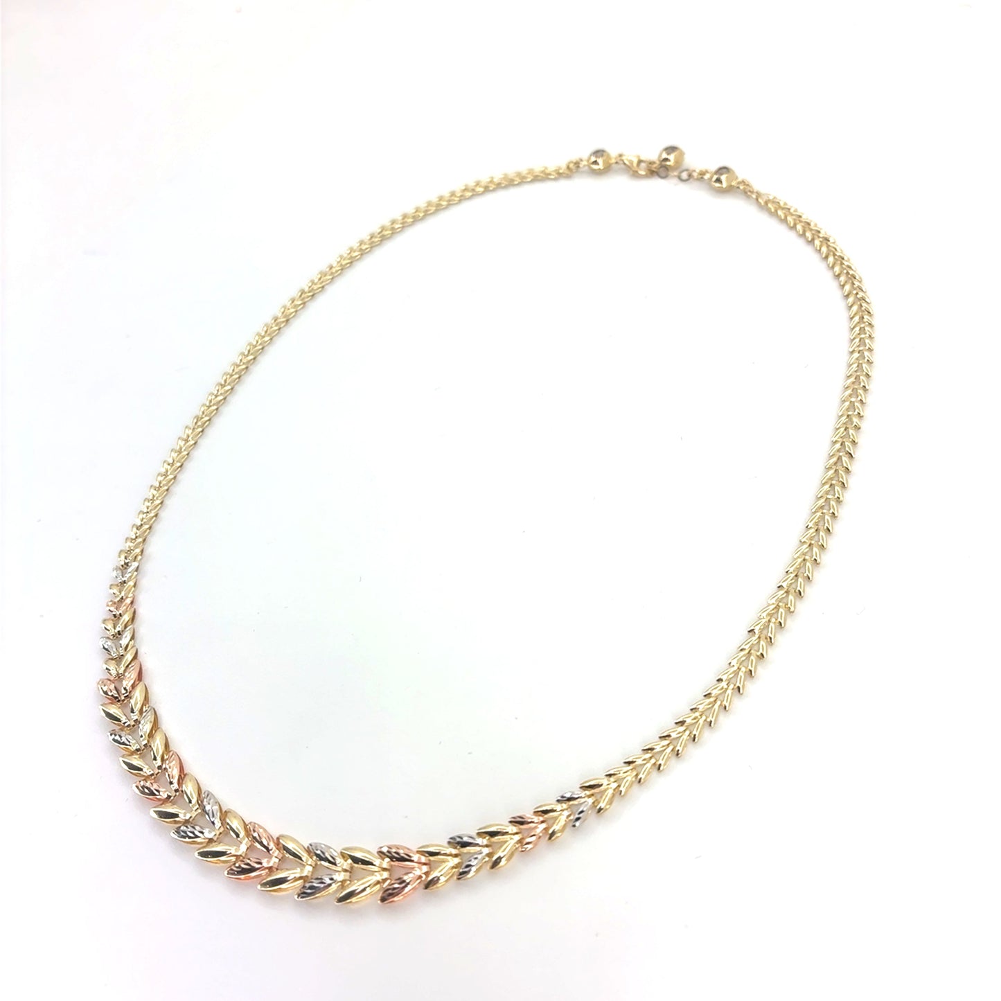 14K Tri-Color Gold Hollow Leaves Style Necklace | 16.5 Inches, 7.65 grams