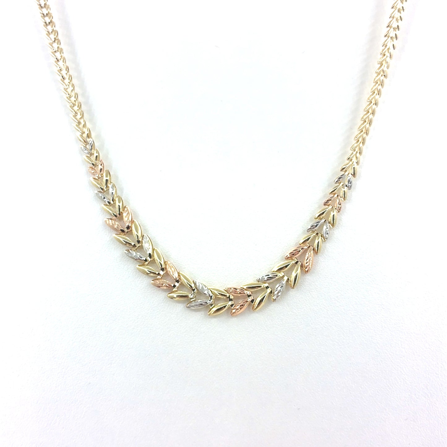 14K Tri-Color Gold Hollow Leaves Style Necklace | 16.5 Inches, 7.65 grams