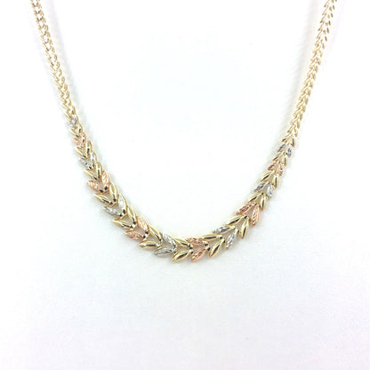 14K Tri-Color Gold Hollow Leaves Style Necklace | 16.5 Inches, 7.65 grams