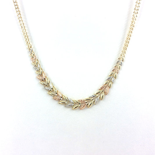 14K Tri-Color Gold Hollow Leaves Style Necklace | 16.5 Inches, 7.65 grams