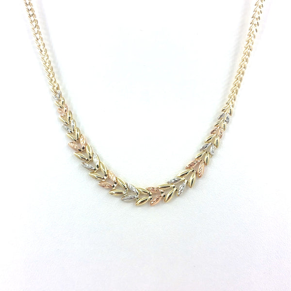 14K Tri-Color Gold Hollow Leaves Style Necklace | 16.5 Inches, 7.65 grams