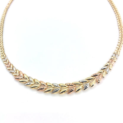 14K Tri-Color Gold Hollow Leaves Style Necklace | 16.5 Inches, 7.65 grams
