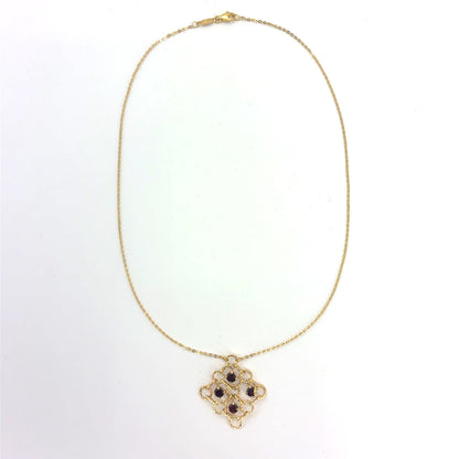 14K Yellow Gold 16" Rolo Necklace with Multiple circles Pendant & Synthetic Garnet | 16 Inches, 5.18 grams