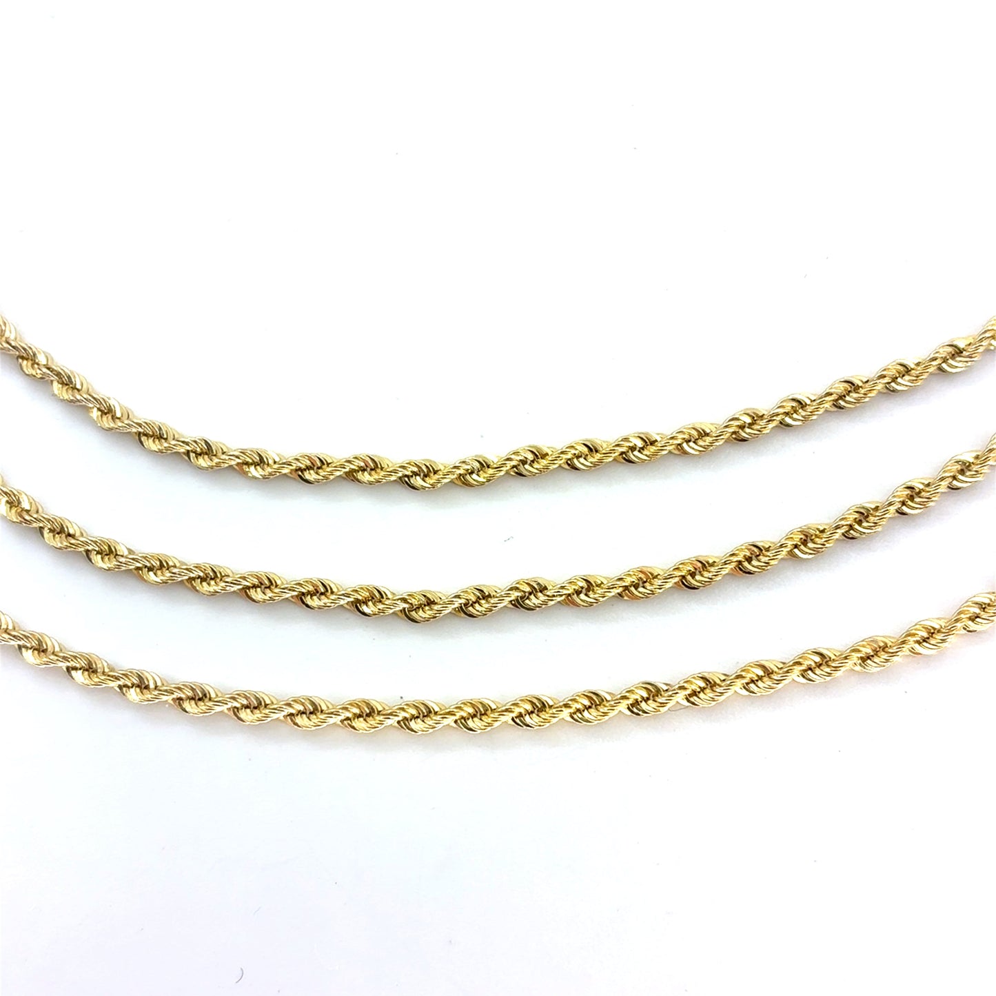 14K Yellow Gold Hollow Rope Necklace | 17, 18, 19 Inches Adjustable, 2mm, 7.95 grams