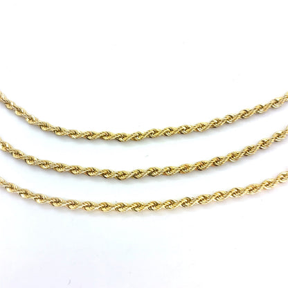 14K Yellow Gold Hollow Rope Necklace | 17, 18, 19 Inches Adjustable, 2mm, 7.95 grams