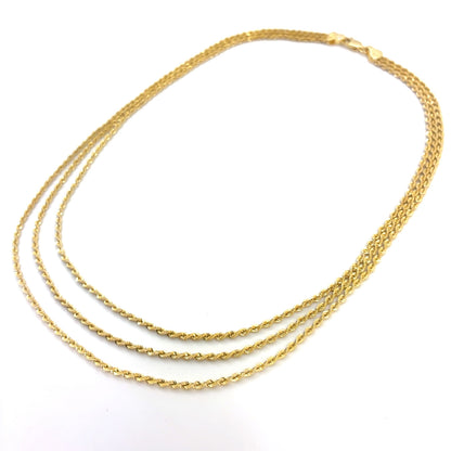 14K Yellow Gold Hollow Rope Necklace | 17, 18, 19 Inches Adjustable, 2mm, 7.95 grams