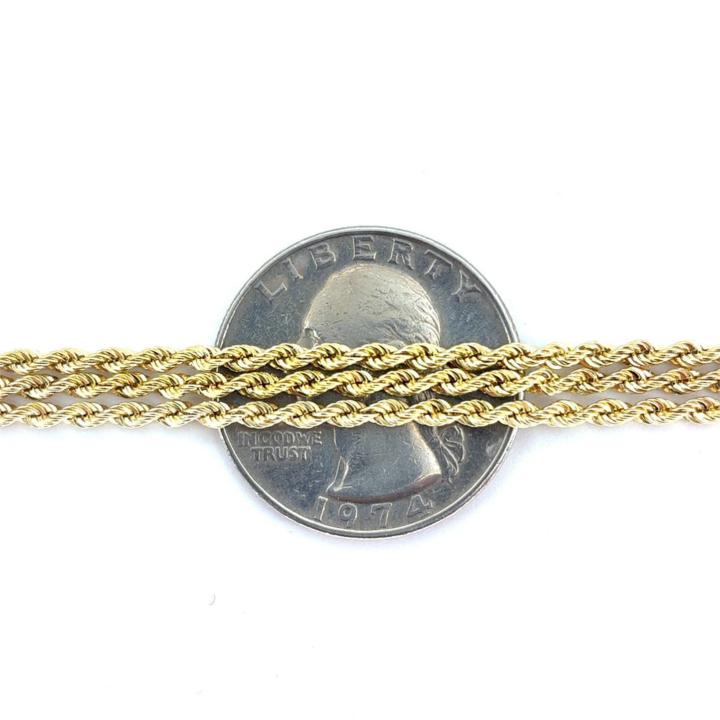 14K Yellow Gold Hollow Rope Necklace | 17, 18, 19 Inches Adjustable, 2mm, 7.95 grams