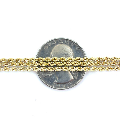 14K Yellow Gold Hollow Rope Necklace | 17, 18, 19 Inches Adjustable, 2mm, 7.95 grams