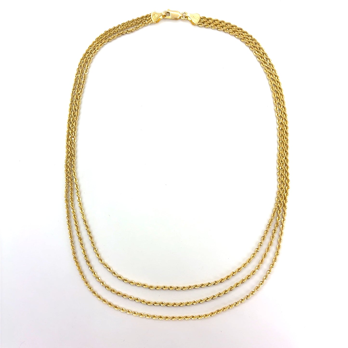 14K Yellow Gold Hollow Rope Necklace | 17, 18, 19 Inches Adjustable, 2mm, 7.95 grams