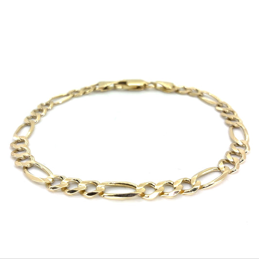 14K Yellow Gold Solid Figaro Bracelet | 8 Inches, 5.4mm, 7.00 grams