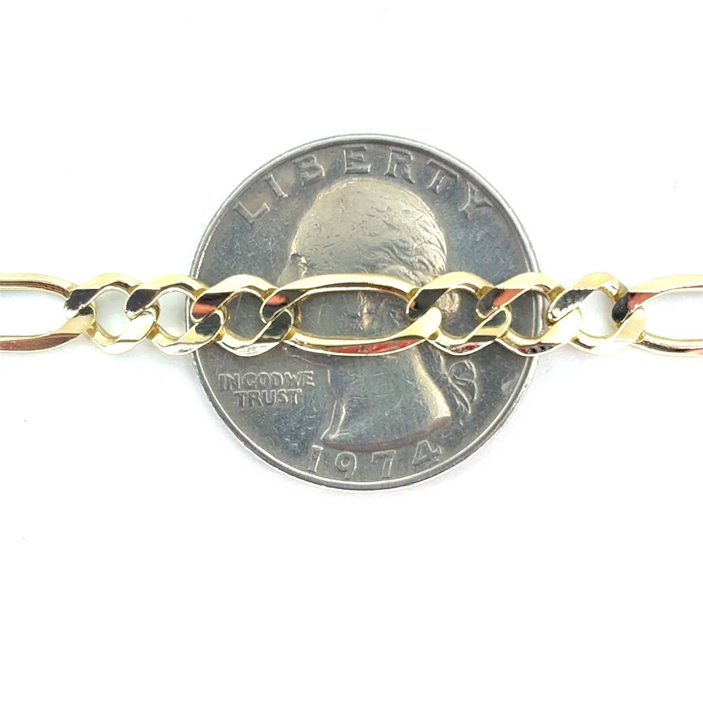 14K Yellow Gold Solid Figaro Bracelet | 8 Inches, 5.4mm, 7.00 grams