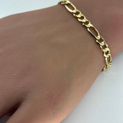 14K Yellow Gold Solid Figaro Bracelet | 8 Inches, 5.4mm, 7.00 grams