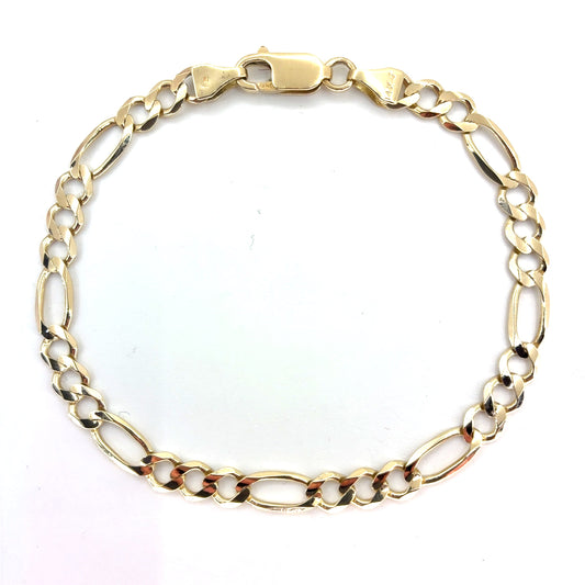 14K Yellow Gold Solid Figaro Bracelet | 8 Inches, 5.4mm, 7.00 grams