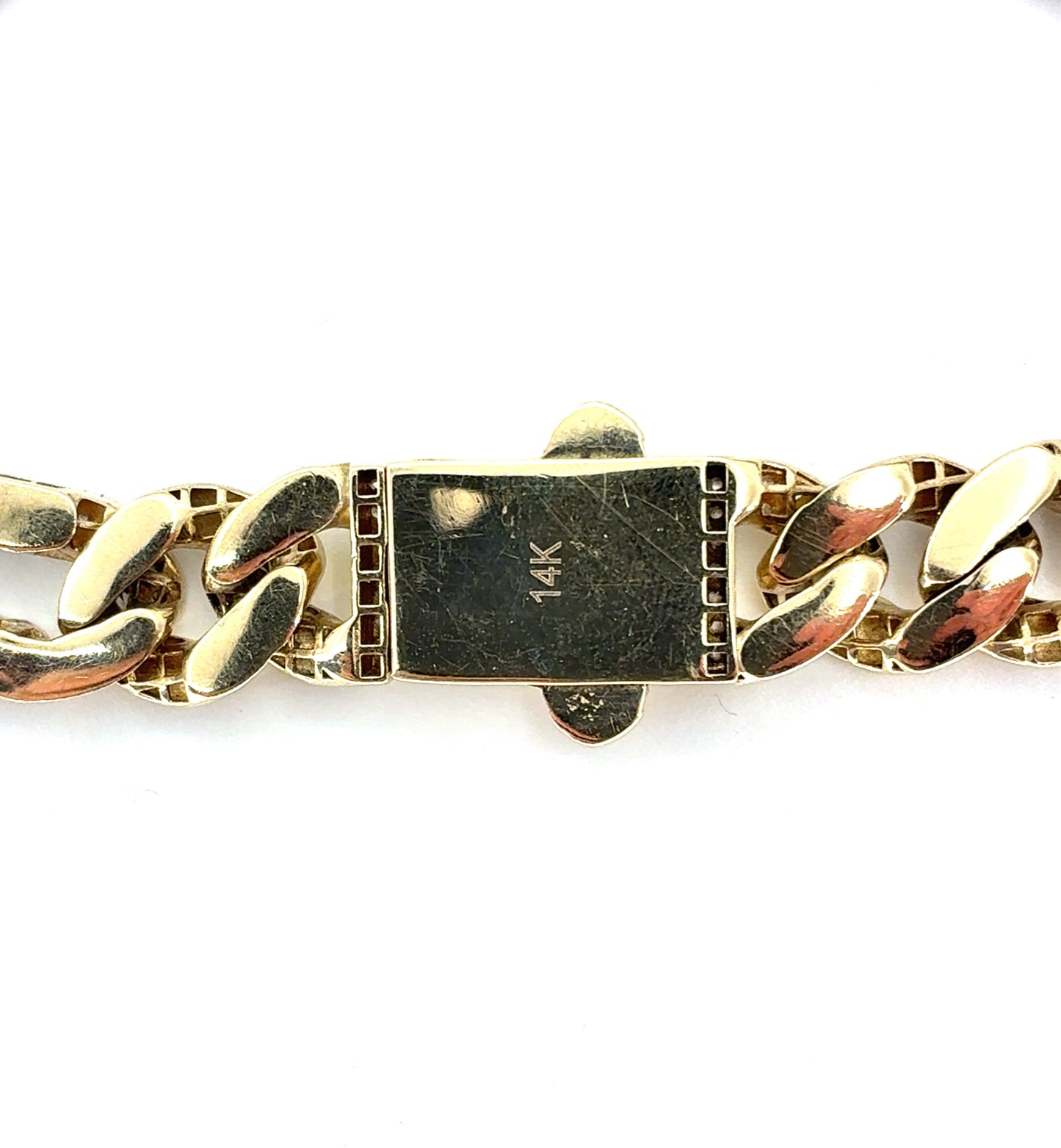 14K Yellow Gold Hollow CZ Figaro Bracelet | 7.75 Inches, 9.7mm, 16.98 grams