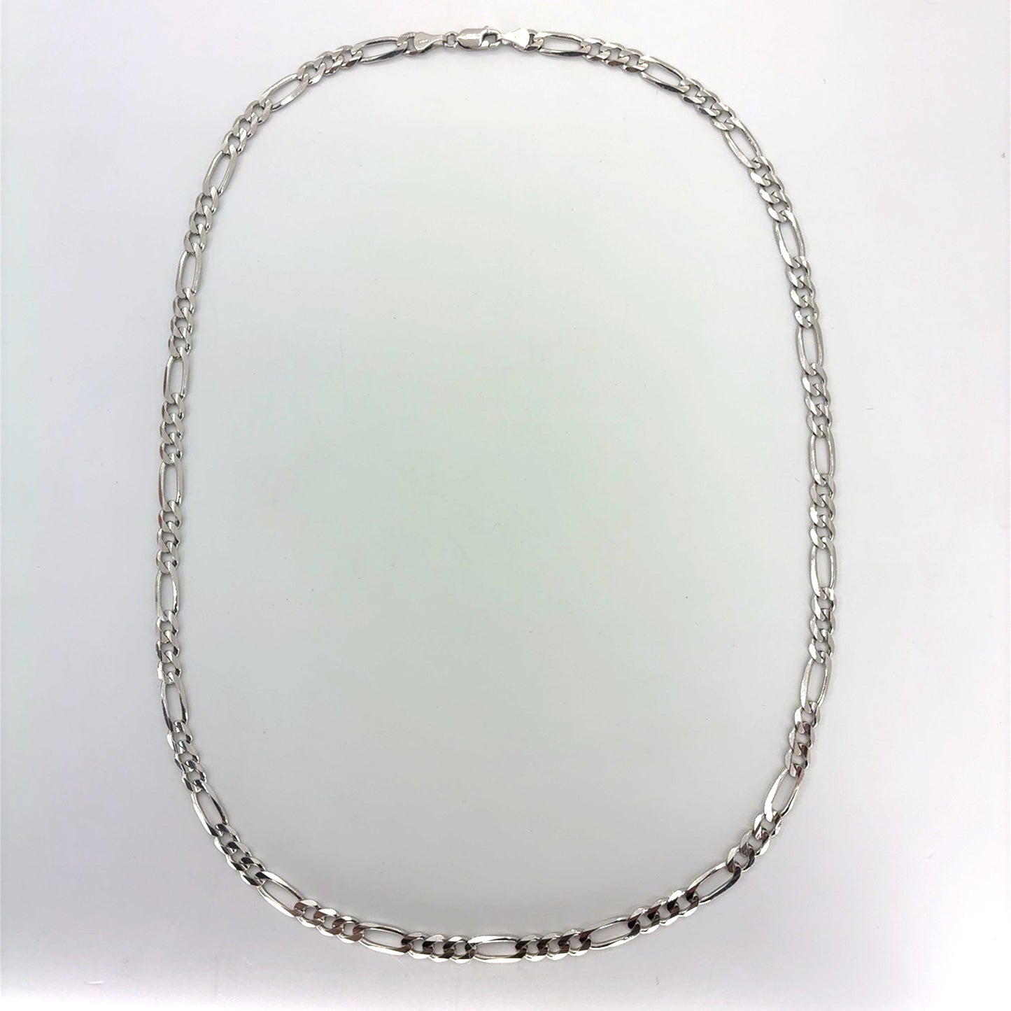 14K White Gold Solid Concave Figaro Necklace | 24 Inches, 5.75mm, 30.70 grams