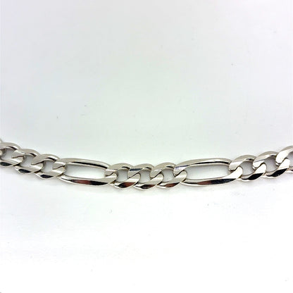 14K White Gold Solid Concave Figaro Necklace | 24 Inches, 5.75mm, 30.70 grams