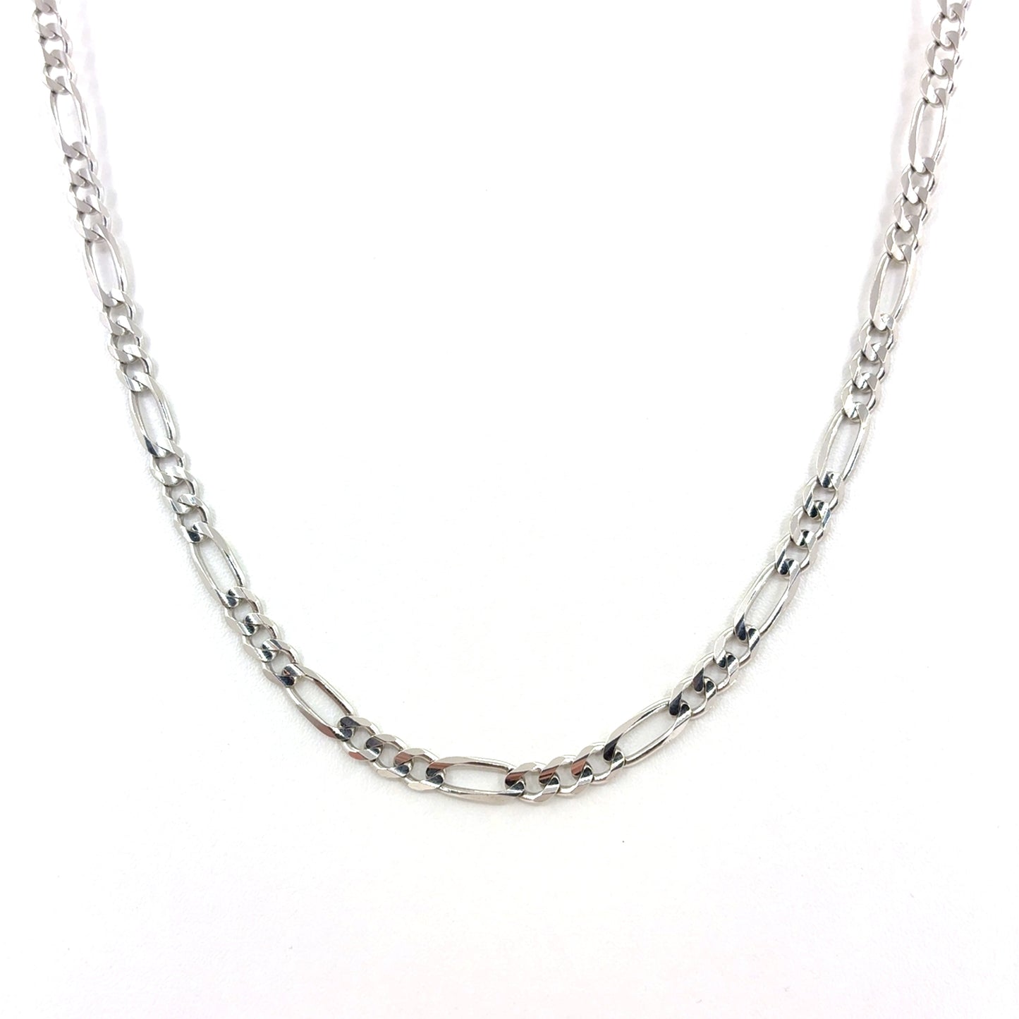 14K White Gold Solid Concave Figaro Necklace | 24 Inches, 5.75mm, 30.70 grams