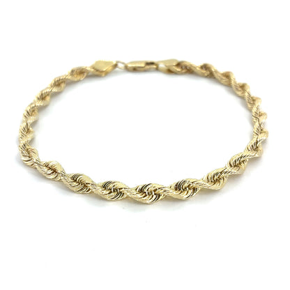 14K Yellow Gold Solid Rope Bracelet | 8 Inches, 3.9mm, 8.60 grams