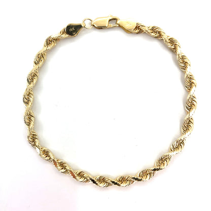 14K Yellow Gold Solid Rope Bracelet | 8 Inches, 3.9mm, 8.60 grams