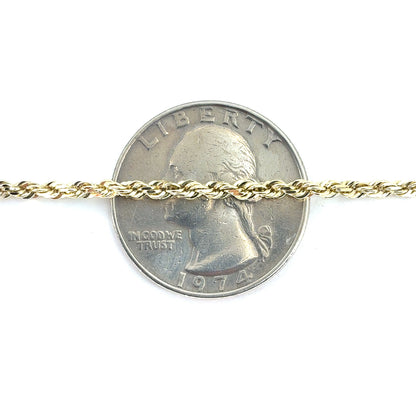 14K Yellow Gold Solid Rope Necklace | 22 Inches, 2.4mm, 11.37 grams