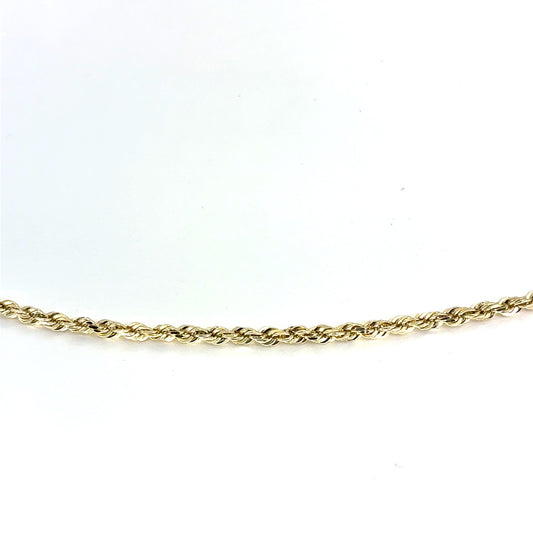 14K Yellow Gold Solid Rope Necklace | 22 Inches, 2.4mm, 11.37 grams