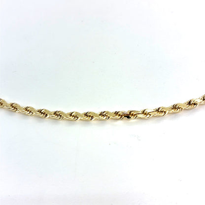 14K Yellow Gold Solid Rope Necklace | 25.5 Inches, 2.4mm, 12.30 grams