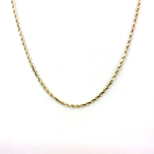 14K Yellow Gold Solid Rope Necklace | 25.5 Inches, 2.4mm, 12.30 grams