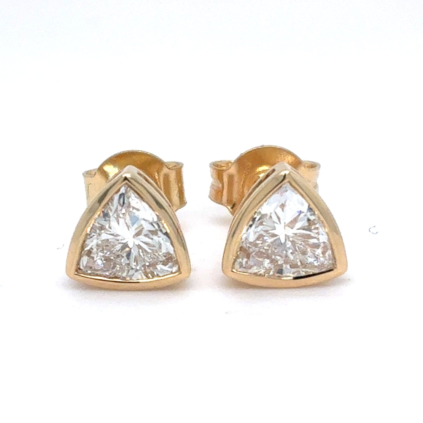 14K Yellow Gold Trillion Cut Lab Diamond Bezel Set Triangle Stud Earrings | 1.1 TCW, E VVS
