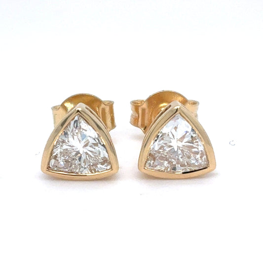14K Yellow Gold Trillion Cut Lab Diamond Bezel Set Triangle Stud Earrings | 1.1 TCW, E VVS