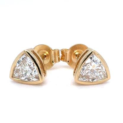 14K Yellow Gold Trillion Cut Lab Diamond Bezel Set Triangle Stud Earrings | 1.1 TCW, E VVS