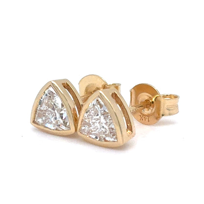 14K Yellow Gold Trillion Cut Lab Diamond Bezel Set Triangle Stud Earrings | 1.1 TCW, E VVS