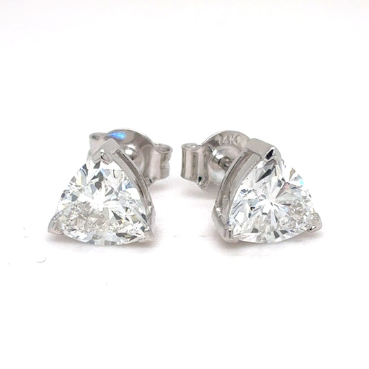 14K White Gold Trillion Cut Lab Diamond Stud Earrings | 1.82 TCW, E VVS