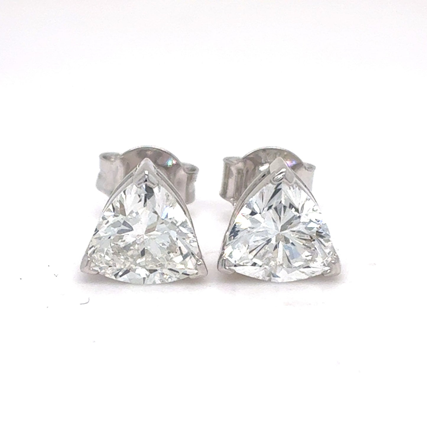 14K White Gold Trillion Cut Lab Diamond Stud Earrings | 1.82 TCW, E VVS