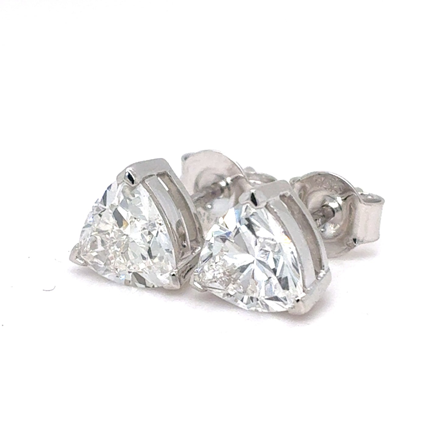 14K White Gold Trillion Cut Lab Diamond Stud Earrings | 1.82 TCW, E VVS